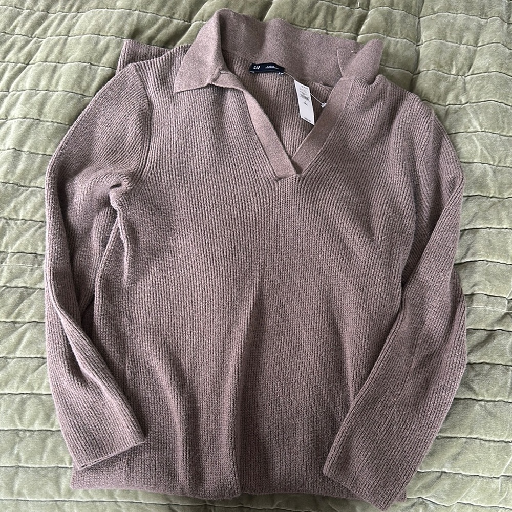 GAP Taupe V-Neck Sweater Dress
